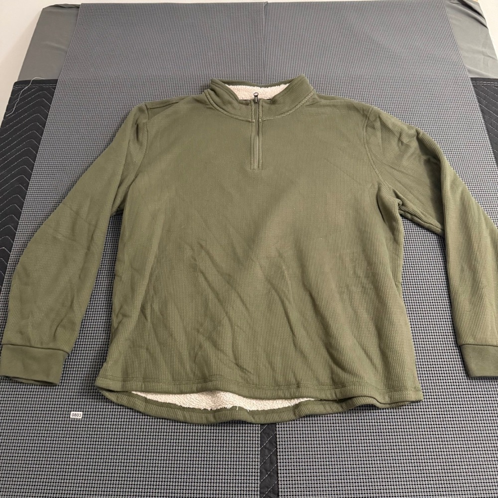 BC Clothing Heritage Mens XL Olive Green Sherpa Lined Waffle Knit 1/4 Pullover